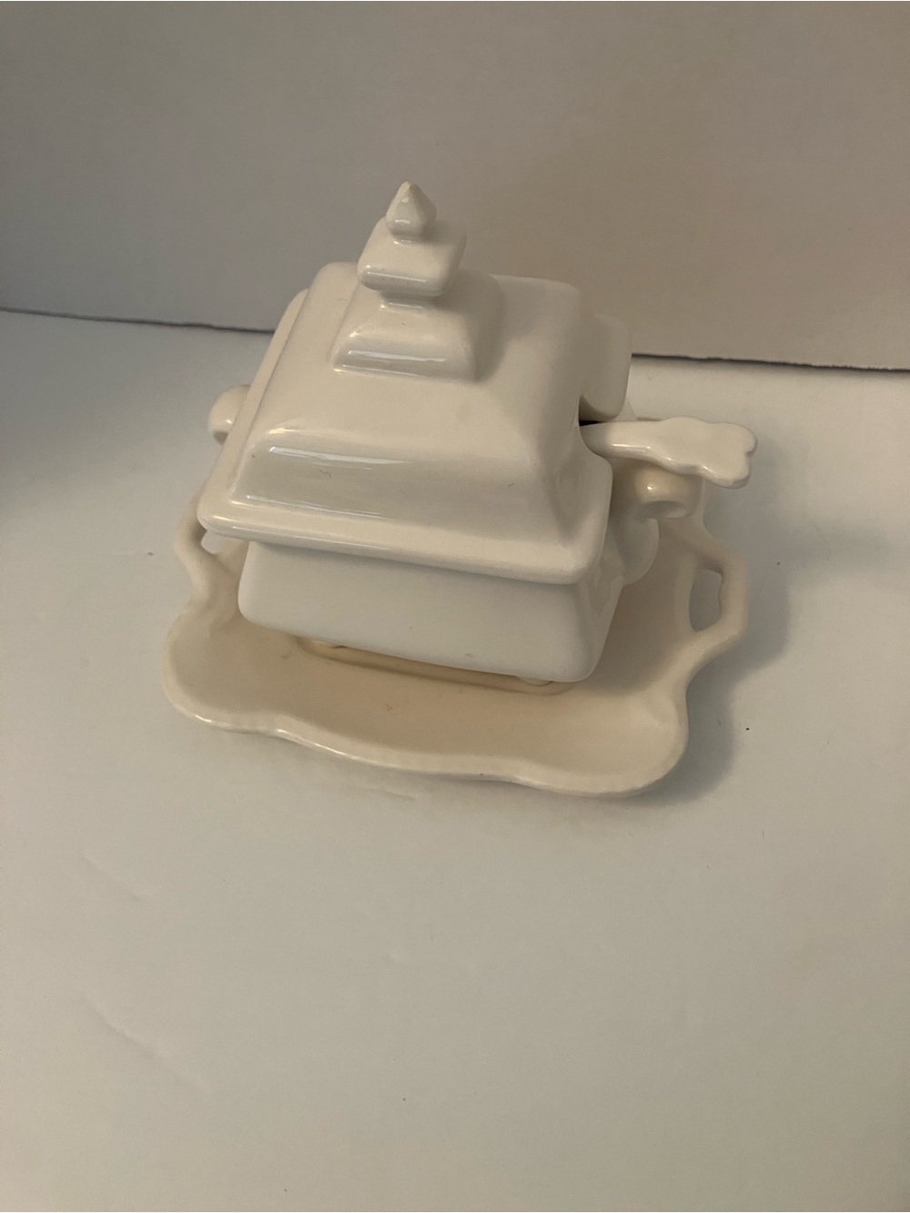 Andrea By Sadek Cream Ceramic Covered Server with Tray